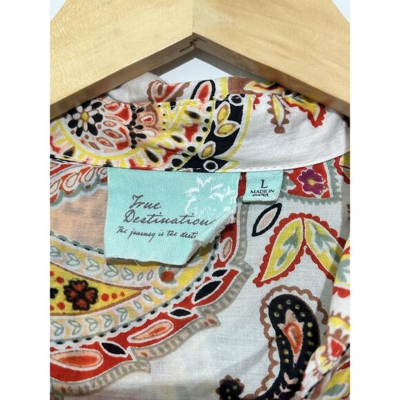 True Destination Shirt Womens Large Multicolor Paisley Button Up Tunic Boho Top - Picture 4 of 4